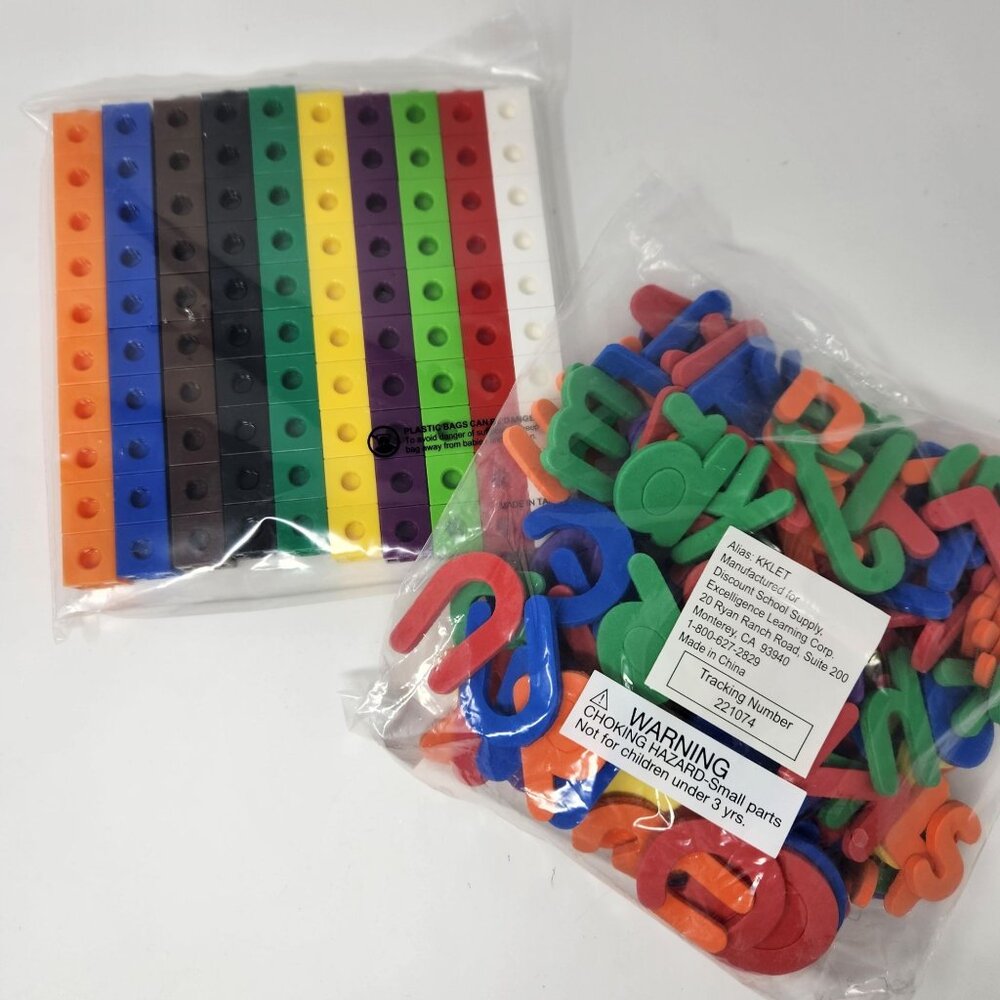 Educational Multi-Colored Linking Cubes & Foam Alphabet Letter Set NWT